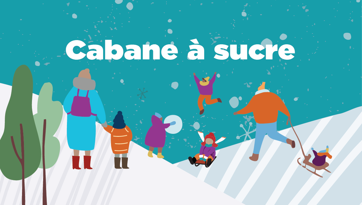 Cabane à Sucre with images of children and adults playing in the snow